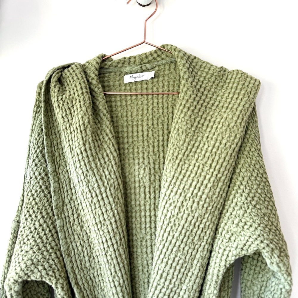 Forest Linen Like-New Men’s Waffle Knit Robe L/XL - Picture 6 of 14